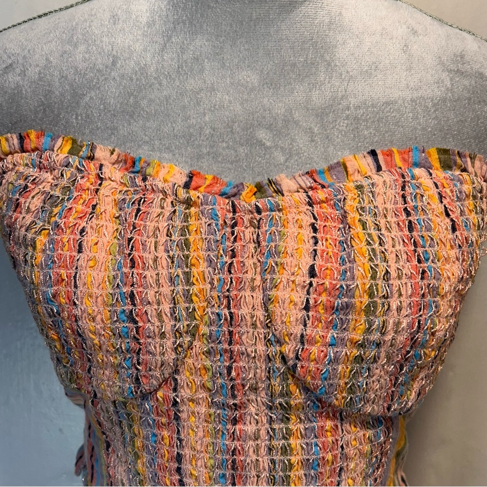 #0234 Anthropology Colorful Strapless Smocked Tube Top-M - Picture 3 of 10